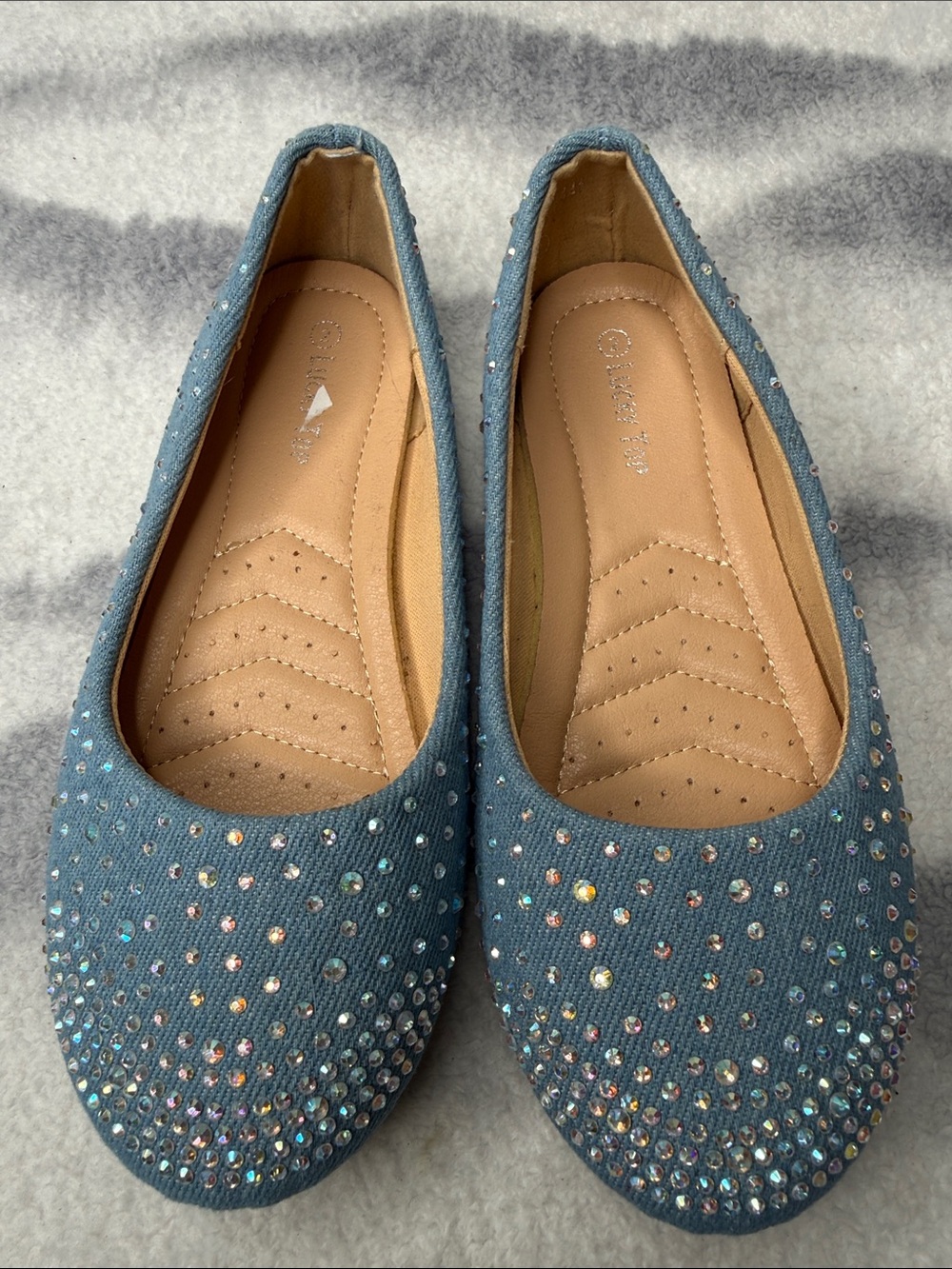 Blue Crystal-Embellished Ballet Flats - Secret Treasures